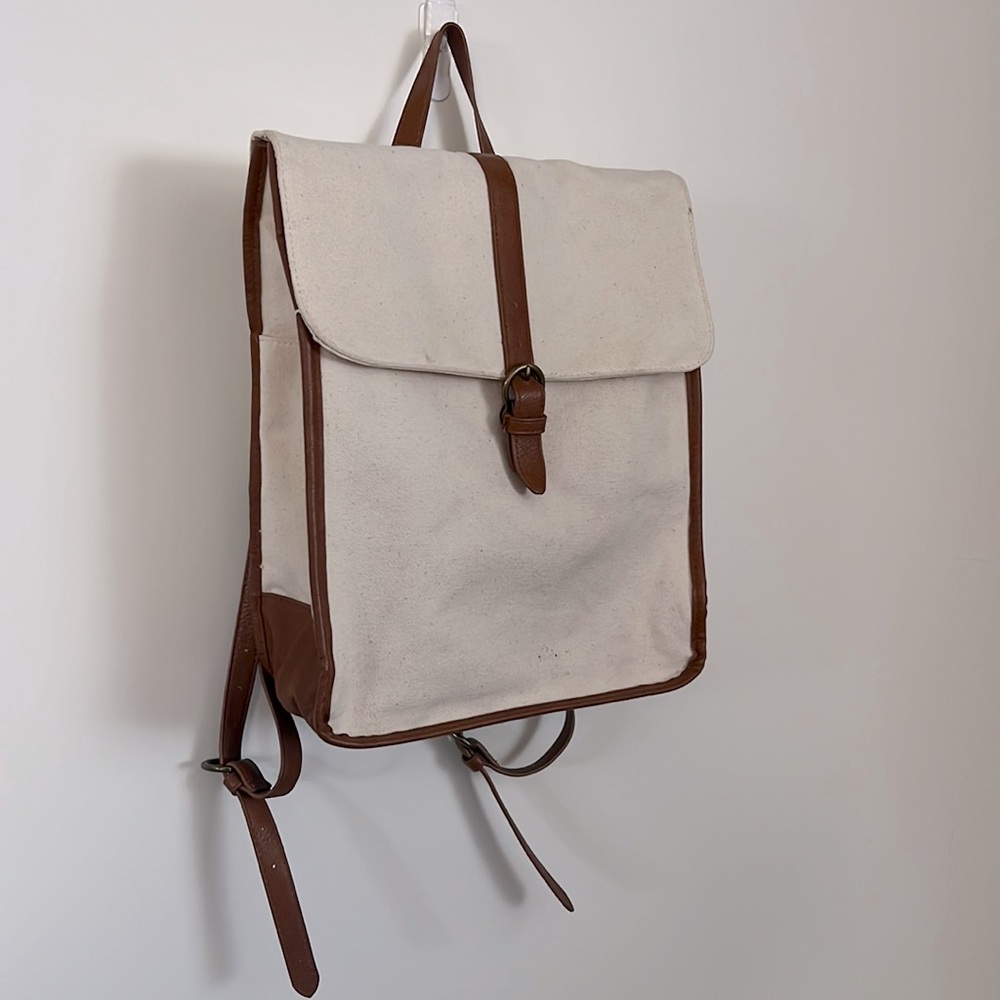 Universal Thread Cream Canvas Backpack with Brown Trim